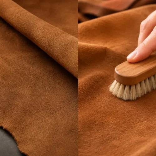 Piel vuelta marrón antes y durante su cepillado para mantener su textura aterciopelada y prolongar su vida útil.